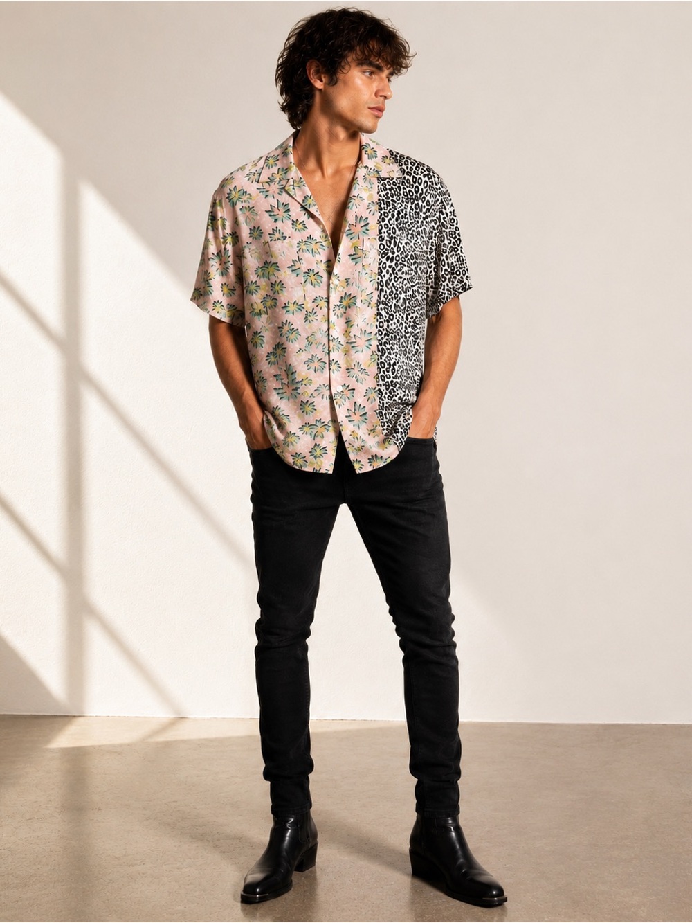 AMIRI Pink Floral & Black Leopard Short-Sleeve Button-Down Shirt